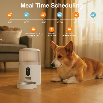 Double Automatic Pet Feeder- with 1296P HD Camera, App-Controlled Smart WiFi Food Dispenser, 4L Capacity, Dual Stainless Steel Bowls, Portion Control for Cats & Dogs