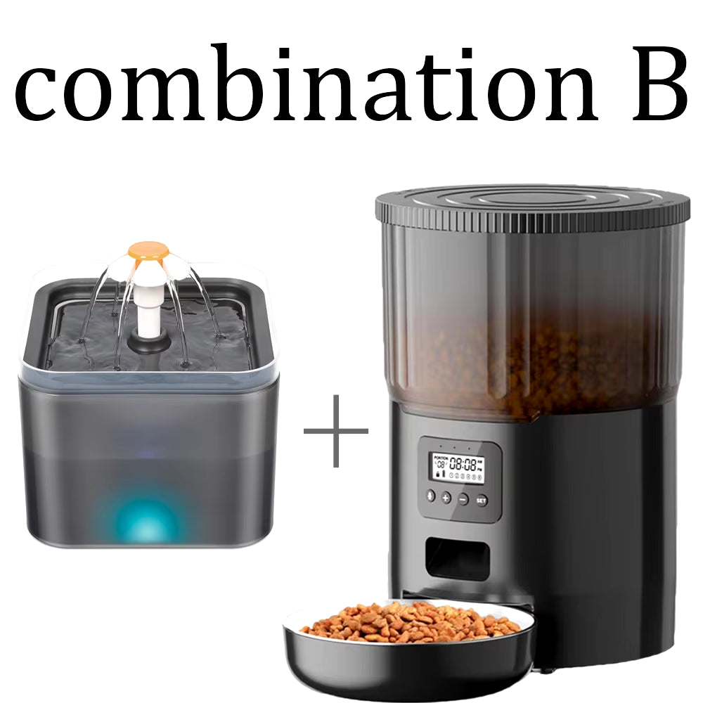 Smart Automatic Pet Feeder & Water Fountain Set – WiFi App-Controlled 4L Food Dispenser with 2L Water Fountain for Cats & Dogs
