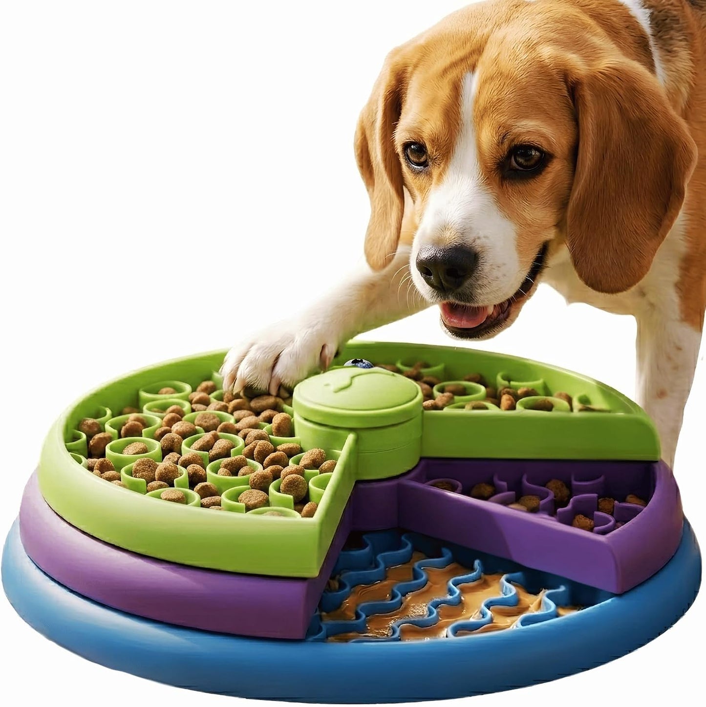 Interactive Slow Feeder Dog Bowl – 3-Level Puzzle Feeder & Spinning Lick Bowl for Large, Medium & Small Dogs | BPA-Free Enrichment Bowl for Peanut Butter, Wet Food & Liquid Treats