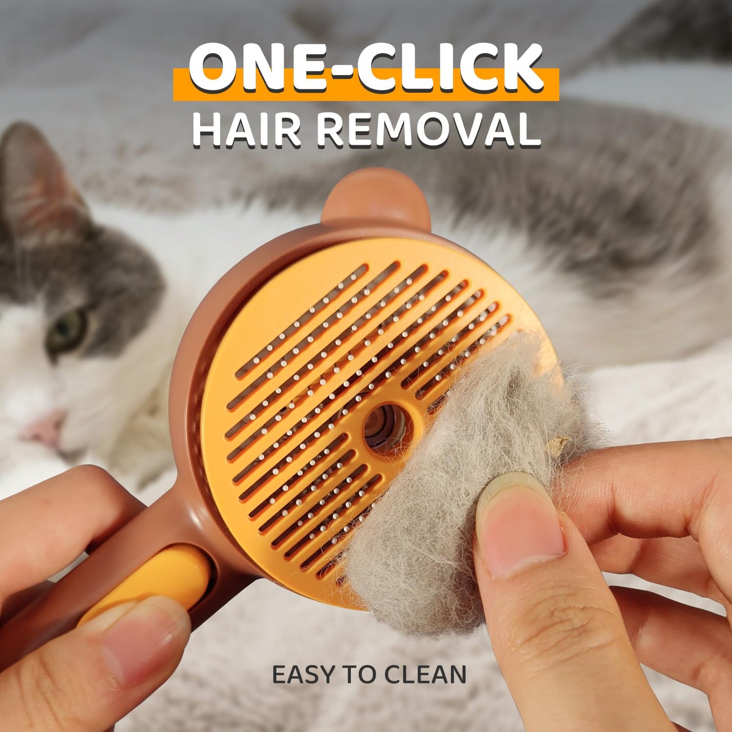 Self-Cleaning Cat Steam Brush with Pet Spray and Release Button - 3-in-1 Waterproof Grooming Tool for Long and Short Haired Cats and Dogs (Brown)