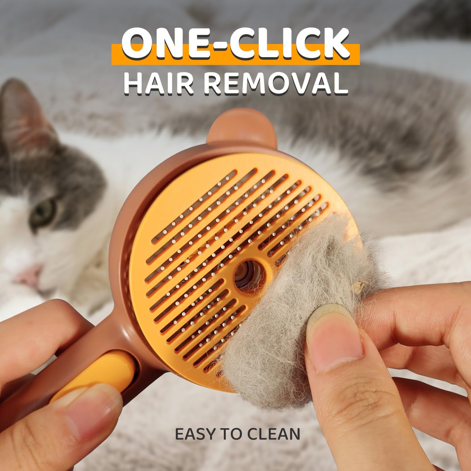 Self-Cleaning Cat Steam Brush with Pet Spray and Release Button - 3-in-1 Waterproof Grooming Tool for Long and Short Haired Cats and Dogs (Brown)